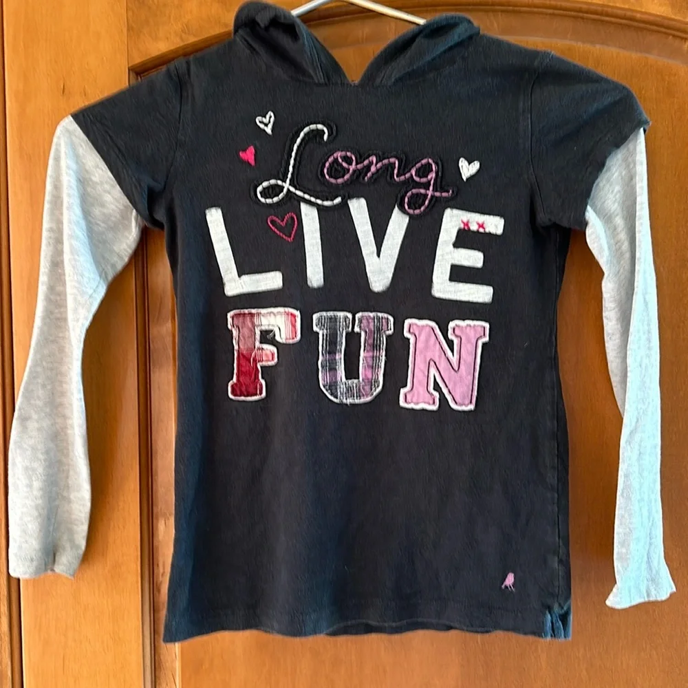 77kids American Eagle Girls Double Layer Graphic Hoodie Long Live Fun Black S